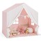 Costway Kid's Play Tent Toddler Playhouse Castle Solid Wood Frame with Washable Mat Orange/Pink